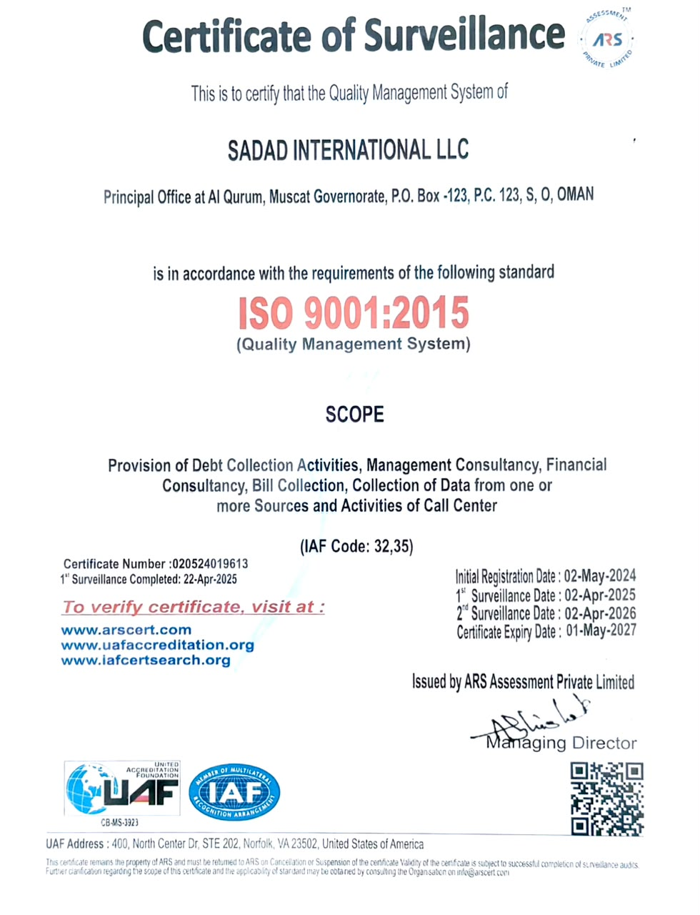 ISO 9001:2015 Certificate